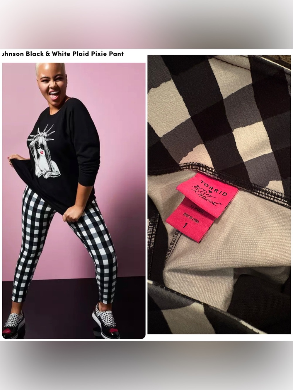 Torrid x Betsy Johnson Black & White Plaid Cropped Pixie Pants